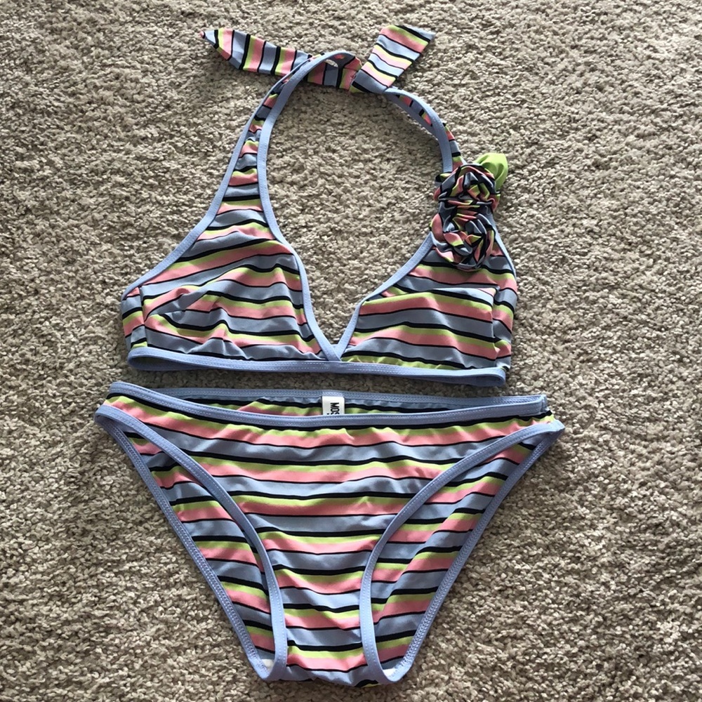 Moschino Mare Striped Bikini Set with Flower/Petal attachment